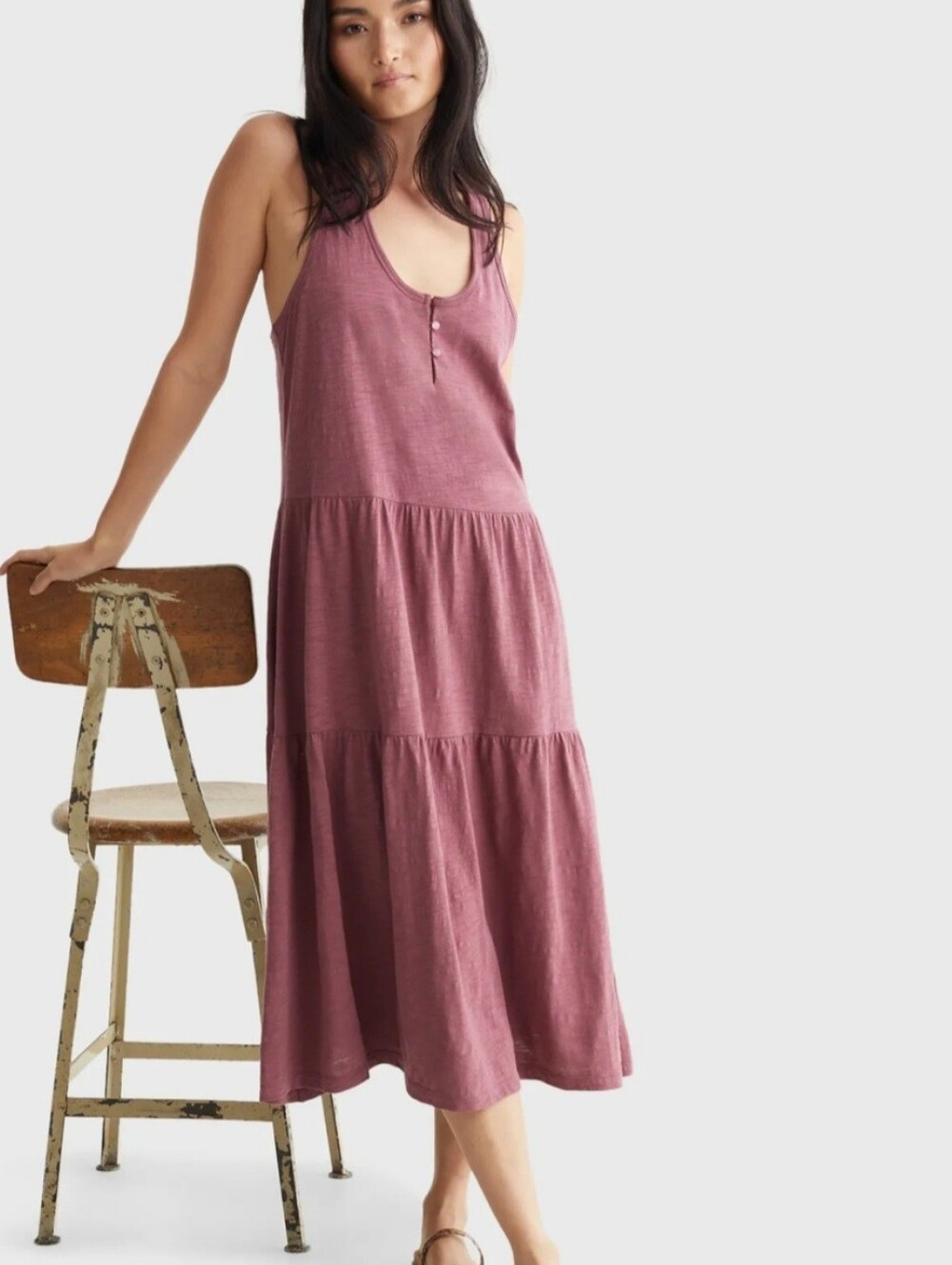 Lucky Brand Berry Tiered Racerback Midi Dress